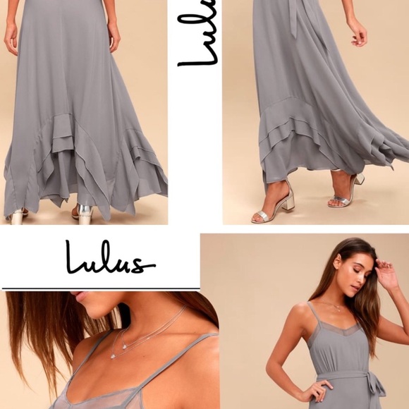 Lulu’s Stars in Your Eyes Grey Handkerchief Dress - Picture 1 of 5